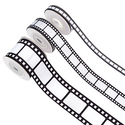 Черный 3 рулоны печатной полиэстерной ленты, рисунок пленки, для вечеринки по упаковке подарков, чёрные, 3/8 дюйм (10 мм), около 5.00 ярдов (4.57 м) / комплект