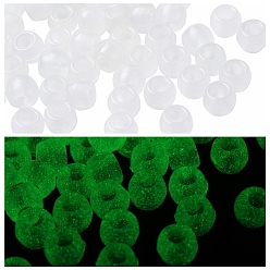 Белый Светящиеся смолы европейские бусы, светится в темноте рондель, белые, 8x6 мм, отверстие : 4 мм, Около 250 шт / коробка