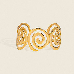 Real 18K Gold Plated 304 Stainless Steel Spiral Open Cuff Bangles for Women, Real 18K Gold Plated, Inner Diameter: 2.41 inch(6.12cm)