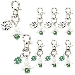 Couleur Mélangete 12 pièces 2 style pendentif en alliage émail et perle de verre, avec un alliage pivotant homard fermoirs griffe, ange, platine, couleur mixte, 64mm