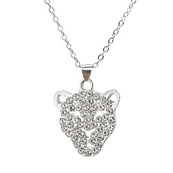 Платина Ожерелья с подвеской в виде головы леопарда из сплава со стразами для женщин и мужчин, платина, 17.72 дюйм (45 см)