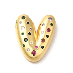 Letter V Латуни циркония кубической подвески, без кадмия, без никеля и без свинца, подвески с буквой az~z, реальный 18 k позолоченный, Буква V, 28x24x6.5 мм, отверстие : 5x2.5 мм