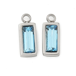 Светло-Голубой 304 шарма из нержавеющей стали, со стеклом, прямоугольные, Небесно-голубой, 11x4.5x3.5 мм, отверстие : 1.4 мм