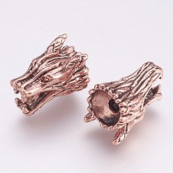 Античный Розовый Золотой Сплавочные овальные бусины тибетского стиля , голова дракона, античный розового золота, 9x15x10 мм, отверстие : 2 мм