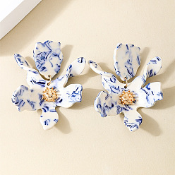 Синий Акриловые серьги-гвоздики ко Дню святого Валентина, цветок, золотые, синие, 71x54 мм