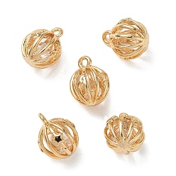 Plaqué 18K Or Véritable Pendentifs en laiton zircon cubique transparent, rond avec des breloques géométriques, sans nickel, réel 18 k plaqué or, 10x8x8mm, Trou: 1mm