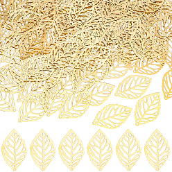 Golden 200Pcs Iron Filigree Hollow Pendants, Leaf, Golden, 35x21x0.5mm, Hole: 1.4mm