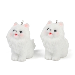 Белый Кулоны из флокированной смолы, собака, с железной платиной петлей, белые, 29x18x28 мм, отверстие : 2 мм