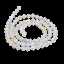 White Imitation Jade Electroplate Glass Beads Strands, AB Color Plated, Faceted, Bicone, White, 4x4mm, Hole: 0.8mm, about 87~98pcs/strand, 12.76~14.61 inch(32.4~37.1cm)