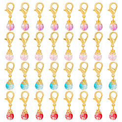 (52) Непрозрачная лаванда 80 шт. круглые стеклянные бусины с эффектом потрескивания, расписанные в технике выпечки, круглые подвесные украшения, Сплав с застежками когтя омара, подвески на клипсах, для брелка, кошелек, украшение для рюкзака, маркер стежка, разноцветные, 29.5 мм