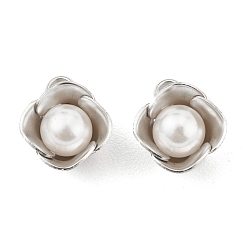 Нержавеющая Сталь Цвет 304 подвески из нержавеющей стали, с белыми пластиковыми бусинами из искусственного жемчуга, 3 d цветок, цвет нержавеющей стали, 10x8x6 мм, отверстие : 1.8 мм