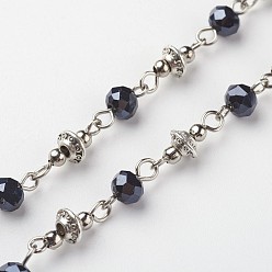 Black Handmade Electroplate Glass Beaded Chains, Unwelded, for Necklaces Bracelets Making, with Tibetan Style Alloy Spacer Beads, Black, 39.37 inch(1m)
