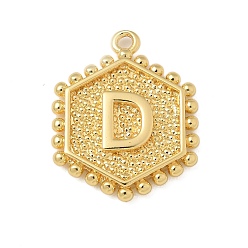 Letter D Латунные подвески, без кадмия, без никеля и без свинца, подвески в виде шестиугольных букв, Буква D, 20x16x2.5 мм, отверстие : 1.5 мм