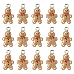 Sandy Brown 20Pcs Christmas Theme Opaque Resin Pendants, Gingerbread Man, with Platinum Iron Loop, Sandy Brown, 18x10x5mm, Hole: 2mm