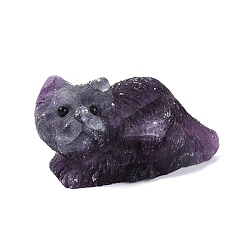 Fluorine Figurine de chat sculptée en fluorite naturelle, décoration pour bureau à domicile, 27~31x51~56x24~31mm
