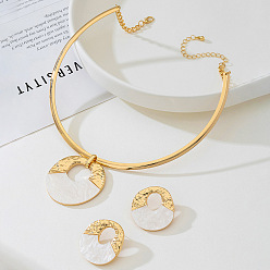 Золотой Чокер и серьги-гвоздики из сплава и натуральных ракушек, плоско-круглые, золотые, колье: 16.14 дюйм (41 см)