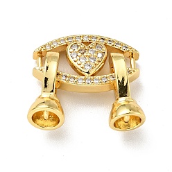Golden Rack Plating Brass Micro Pave Clear Cubic Zirconia Fold Over Clasps, Cadmium Free & Lead Free, Long-Lasting Plated, Heart, Golden, Heart: 19x10.5x4mm, Clasp: 13.5x7x6mm, Inner Diameter: 4.2mm