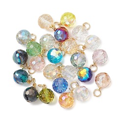 (52) Непрозрачная лаванда Цвет AB покрытием стеклянные подвески, круглые подвески, с 304 фурнитурой из нержавеющей стали, граненые, реальный 18 k позолоченный, разноцветные, 12x9.5 мм, отверстие : 3.5 мм