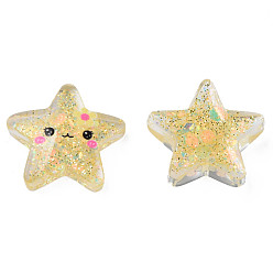 Gold Printed Translucent Epoxy Resin Cabochons, with Paillettes, Star, Gold, 20x21x6.5mm