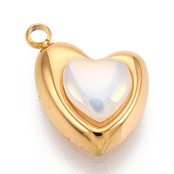 Настоящее золото 18K 304 прелести нержавеющей стали, сердце, со стеклом, ионное покрытие (ip), реальный 18 k позолоченный, 13.5x10x5.5 мм, отверстие : 1.6 мм