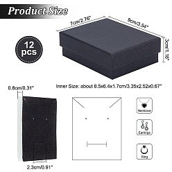 Black Kraft Cotton Filled Cardboard Paper Jewelry Set Boxes, for Ring, Necklace, with Sponge inside, Rectangle, Black, 9x7x3cm, Inner Size: 8.5x6.4x1.7cm