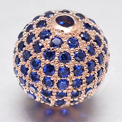 Розовое Золото CZ латунные микро проложить кубического циркония круглых бусин, розовое золото , 8 мм, отверстие : 2 мм