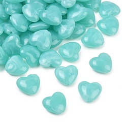 Dark Turquoise Two-tone Opaque Acrylic Beads, Heart, Dark Turquoise, 16.5x17.5~18x8mm, Hole: 2mm, about 349pcs/500g
