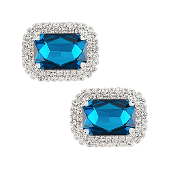 Platine 2pcs décoration de chaussures rectangulaire détachable, avec clip de boucle en alliage, strass de verre, platine, 30.5x39x12.5mm