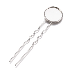 Платина Железная фурниутра для шпилек, с плоскими круглыми настроек латунь кабошон, платина, лоток : 18 мм, 82.5x20x3 мм