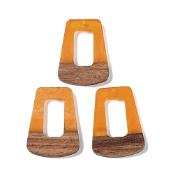 Оранжевый Подвески из смолы и дерева, полые трапециевидные подвески, оранжевые, 38x27x3 мм, отверстие : 2 мм