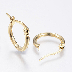 Real 18K Gold Plated 304 Stainless Steel Hoop Earrings, Hypoallergenic Earrings, Ring Shape, Real 18K Gold Plated, 15x2mm, 12 Gauge, Pin: 1x0.7mm