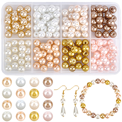 Mixed Color 200Pcs 8 Colors Baking Paint Pearlized Glass Pearl Round Beads, Mixed Color, 8~9mm, Hole: 1mm, 25pcs/color