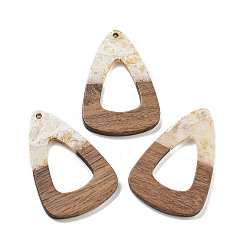 Белый Кулон из орехового дерева, смола и золотая фольга, слеза, белые, 45x30x3.5 мм, отверстие : 2 мм