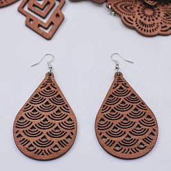 Teardrop Серьги-подвески из сплава дерева, платина, слеза, 60x42 мм