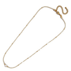 Tan Bohemia Style Glass Seed Bead and Pearl Beaded Necklaces for Women, with Stainless Steel Findings, Tan, 20.08~31.50 inch(51~80cm)