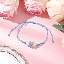 Светло-Голубой Регулируемые браслеты из нейлонового шнура с плетеными бусинами, браслеты из акриловых бусин-цветов для женщин, со стеклянными бисеринами, Небесно-голубой, внутренний диаметр: 2-3/8~3-3/8 дюйм (6~8.5 см)