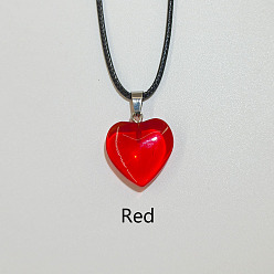 Красный Стеклянный кулон в форме сердца, ожерелья из вощеного шнура для женщин и мужчин, красные, 17.72 дюйм (45 см)