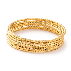 Золотой 7шт. вакуумное покрытие PVD 304 набор текстурированных браслетов из нержавеющей стали для женщин, золотые, 2 мм, внутренний диаметр: 2-3/8 дюйм (6 см)
