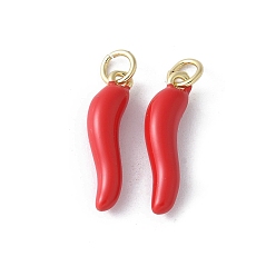 Настоящее золото 16K Латунь эмаль подвески, с целью перехода в кольце, без кадмия и без свинца, реальный 16 k позолоченный, рог изобилия / итальянский рог корничелло амулеты, 19x5.5x4.5 мм, отверстие : 3 мм