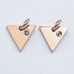 Rose Gold 316 Surgical Stainless Steel Pendants, with Cubic Zirconia, Triangle, Clear, Long-Lasting Plated, Rose Gold, 9.5x10.5x2mm, Hole: 3mm