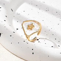 Rhombus Полимерные пальцевые кольца, 304 открытые манжеты из нержавеющей стали для женщин, реальный 18 k позолоченный, ромб, 20 мм, регулируемый