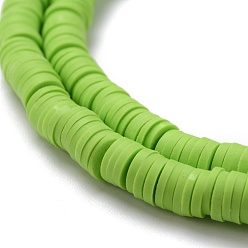 Lawn Green Flat Round Eco-Friendly Handmade Polymer Clay Beads, Disc Heishi Beads for Hawaiian Earring Bracelet Necklace Jewelry Making, Lawn Green, 6x1mm, Hole: 2mm, about 353~378pcs/strand, 17.7 inch