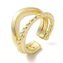 Golden Brass Open Cuff Rings, Twisted Ring for Women, Golden, US Size 5 3/4(16.3mm), 7~11mm