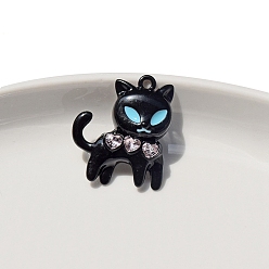 Черный Подвески из цинкового сплава с микропаве из кубического циркония, с эмалью, подвески в форме кошки, чёрные, 25x21 мм, 10 шт / комплект