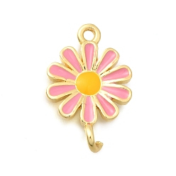 Pink Подвески-соединители в виде цветков из латуни с эмалью, реальный 18 k позолоченный, розовые, 18x12x3 мм, отверстие : 1.2 мм