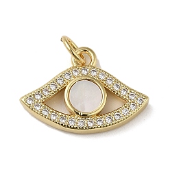 Real 18K Gold Plated Brass Micro Pave Cubic Zirconia Pendants, Cadmium Free & Lead Free, with Shell, Eye, Real 18K Gold Plated, 12.5x18x3mm, Hole: 3.4mm