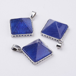 Стеклянный Камень Арбуза Арбуз камень стеклянные подвески, с латунной найти, пирамида, платина, 28.5x32x13 мм, отверстие : 3.5x6 мм