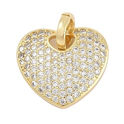 Настоящее золото 18K Стойки обшивки латунные подвески, сердце прелести, с кубического циркония, долговечный, без свинца и без кадмия, с целью перехода в кольце, реальный 18 k позолоченный, 17.5x20x3.5 мм, отверстие : 5 мм