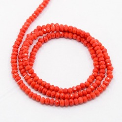 Orange Red Opaque Solid Color Crystal Glass Faceted Rondelle Beads Strands, Orange Red, 3.5x2.5~3mm, Hole: 1mm, about 120pcs/strand, 14 inch
