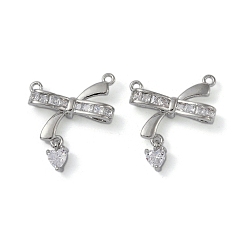 Platinum Rack Plating Brass Pendant, with Cubic Zirconia, Lead Free & Cadmium Free, Long-Lasting Plated, Bowkont, Platinum, 21x18x5mm, Hole: 1.2mm